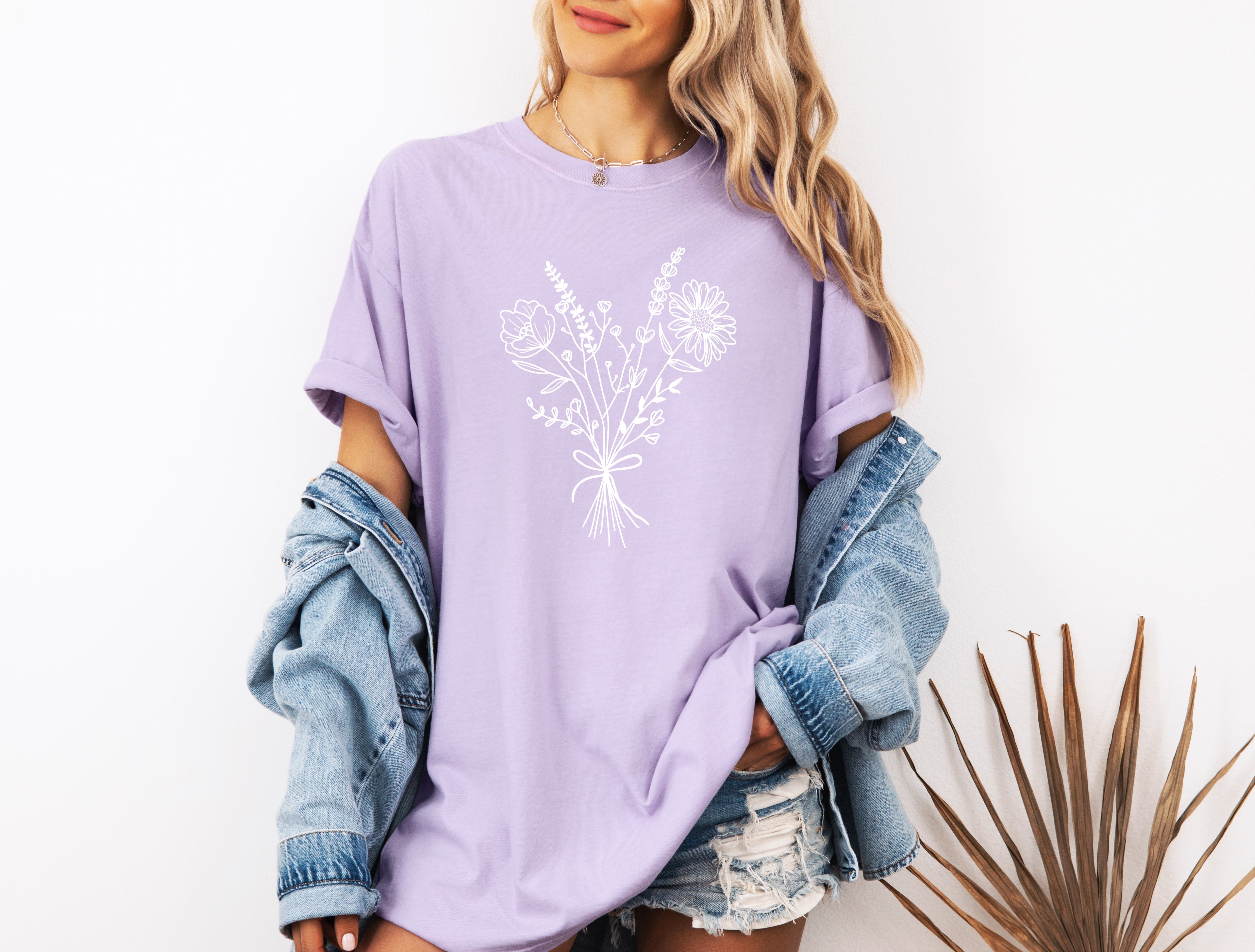 Botanical Bouquet Wildflowers Plant Nature Garment Dyed T Shirt