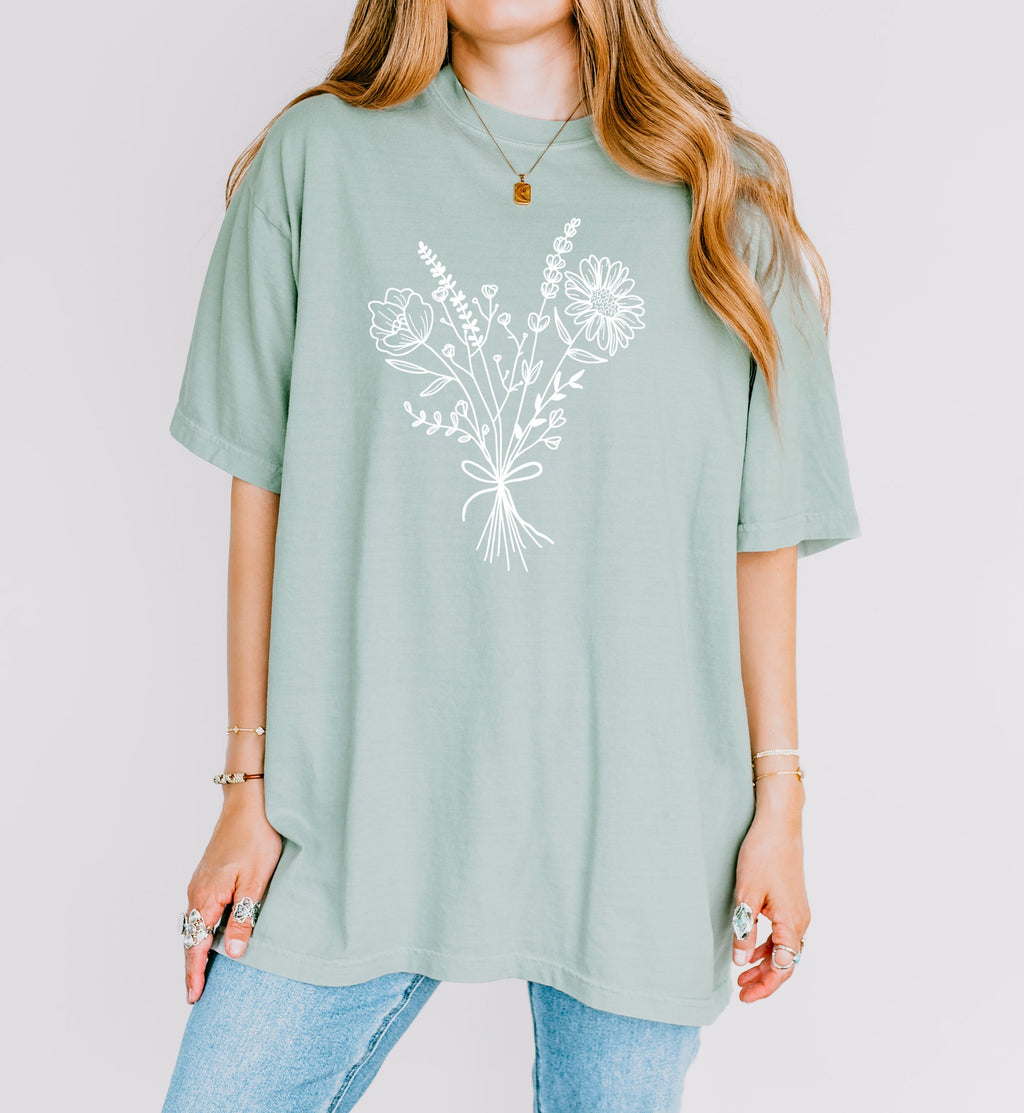 Botanical Bouquet Wildflowers Plant Nature Garment Dyed T Shirt