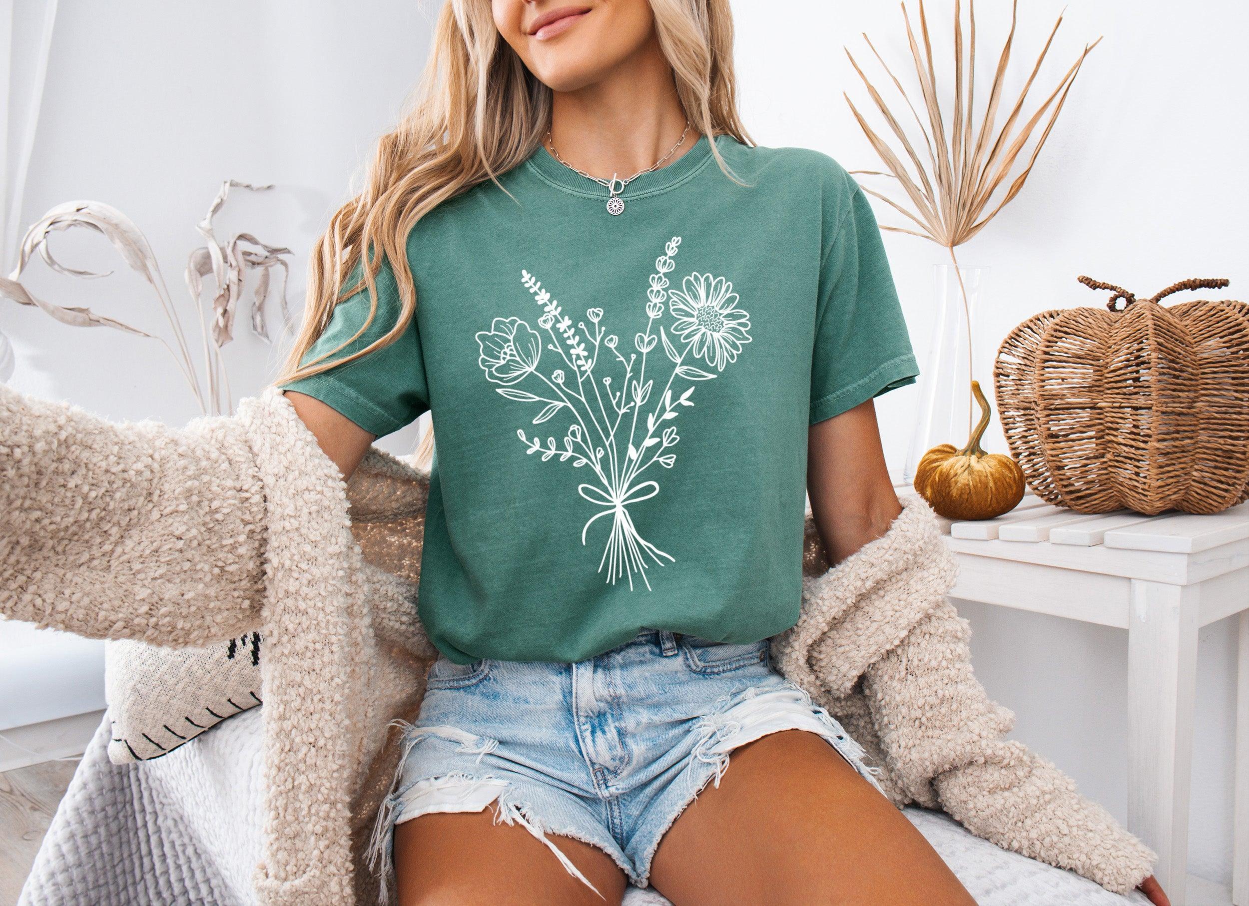 Botanical Bouquet Wildflowers Plant Nature Garment Dyed T Shirt