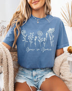 Grow In Grace Comfort Colors Christian & Flower Garment Dyed T Shirt