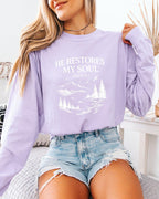He Restores My Soul Psalm Christian Comfort Colors Long Sleeve Shirt