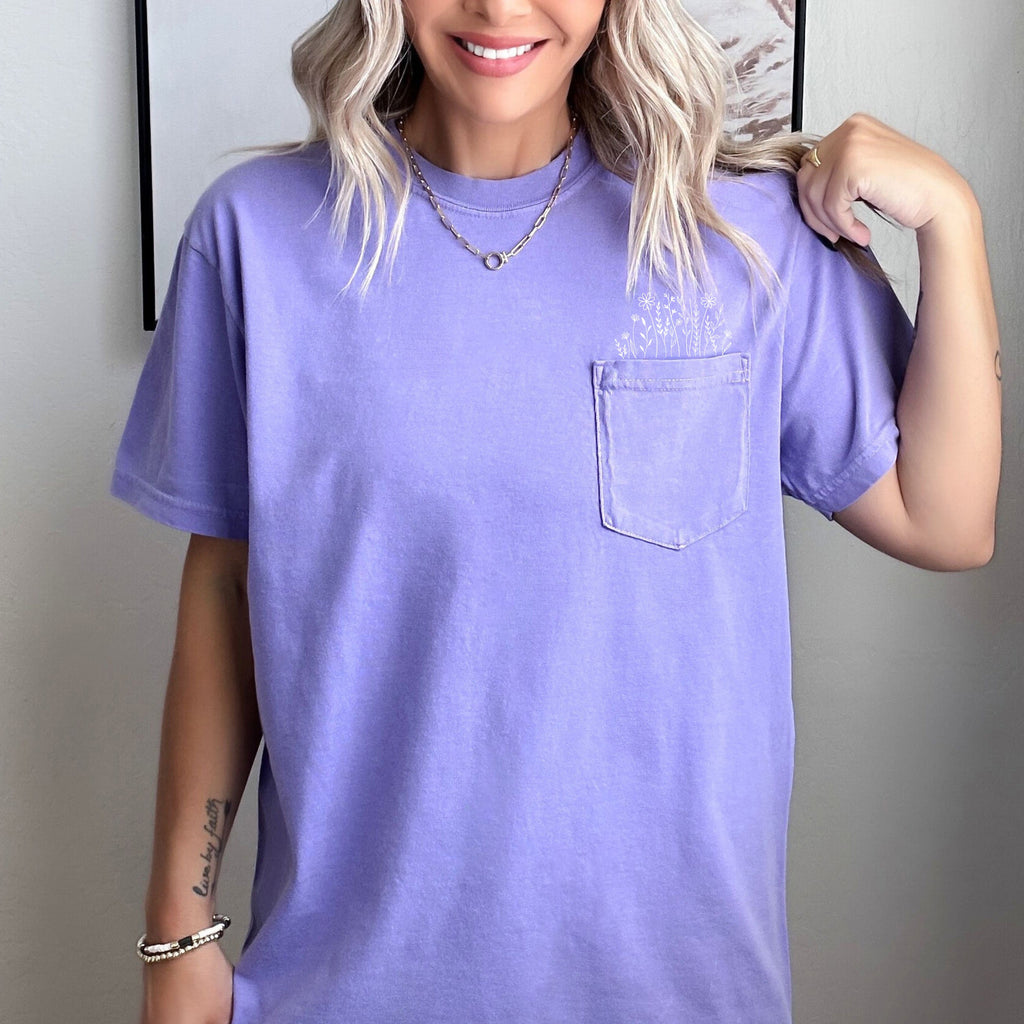 Wildflowers Comfort Colors Pocket T Shirt | Nature, Camping, Plant (new)