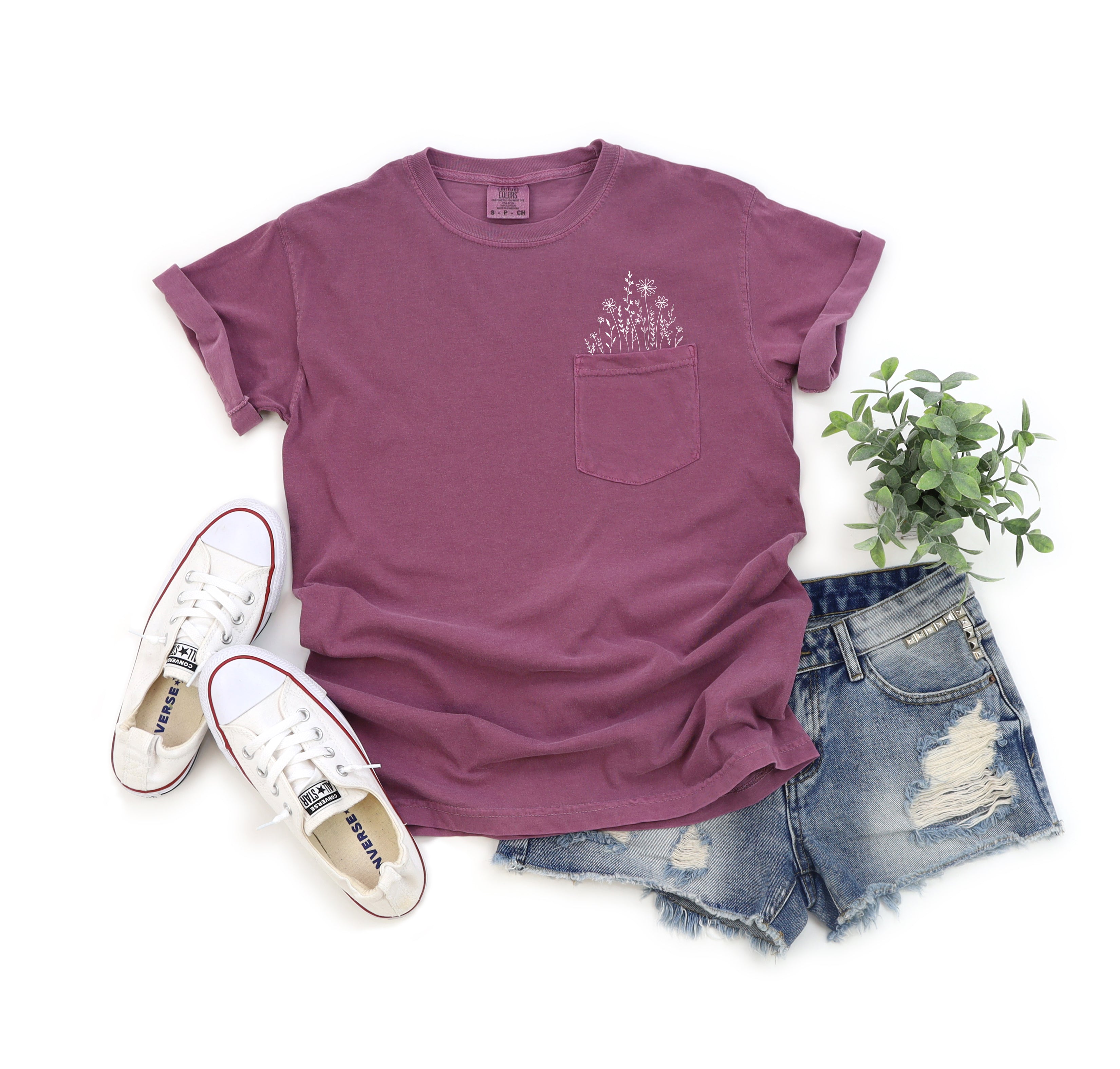 Wildflowers Comfort Colors Pocket T Shirt | Nature, Camping, Plant (new)
