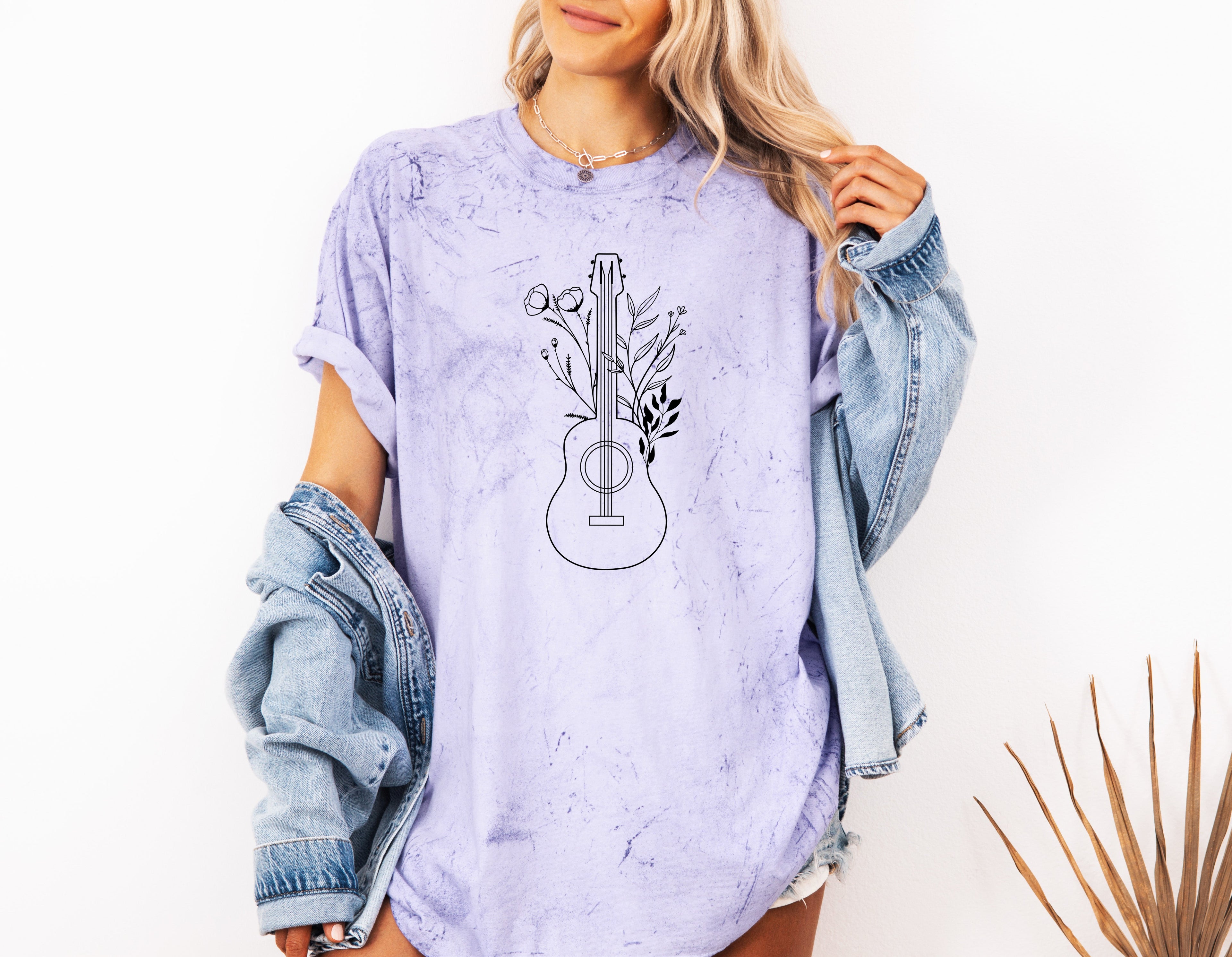 Wildflowers and Guitar Music Nature botanical Garment Dyed T Shirt