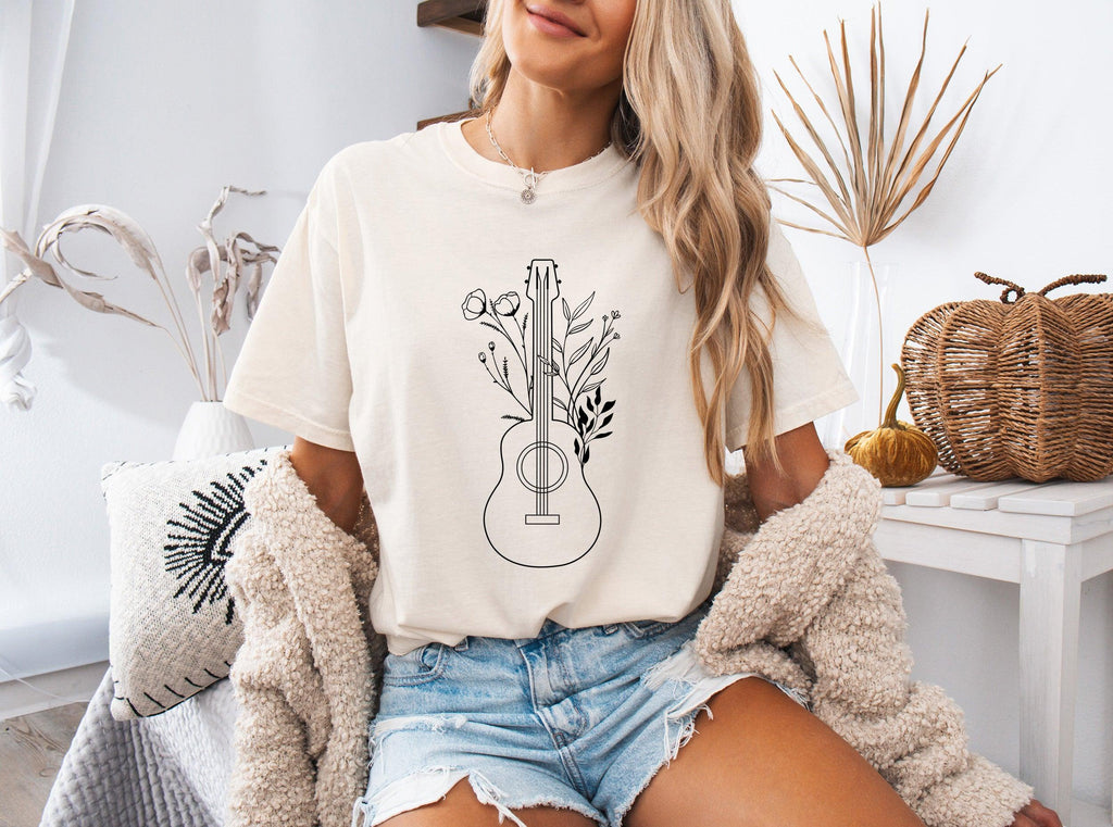 Wildflowers and Guitar Music Nature botanical Garment Dyed T Shirt